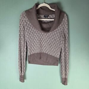 Bebe Womens Large Brown Metallic Diamond Open Knit Cowl Neck Slouchy Sweater